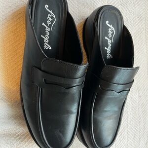 Free People Black Leather Mules Sleek Design